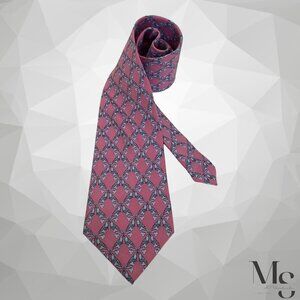 LANVIN PARIS Pink Bird Print  Luxury Designer Silk Tie France W: 3.75" EX COND